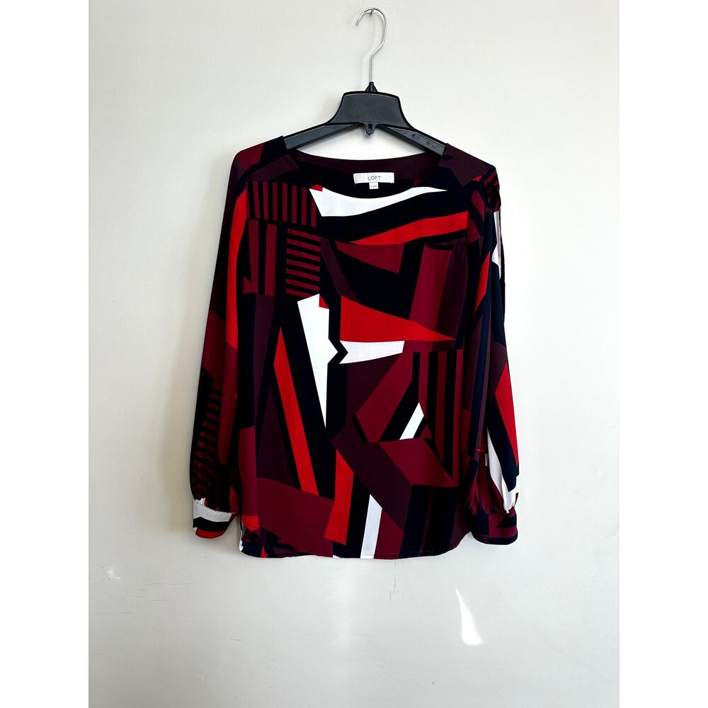 LOFT Abstract Geometric Long Sleeve Blouse Size M